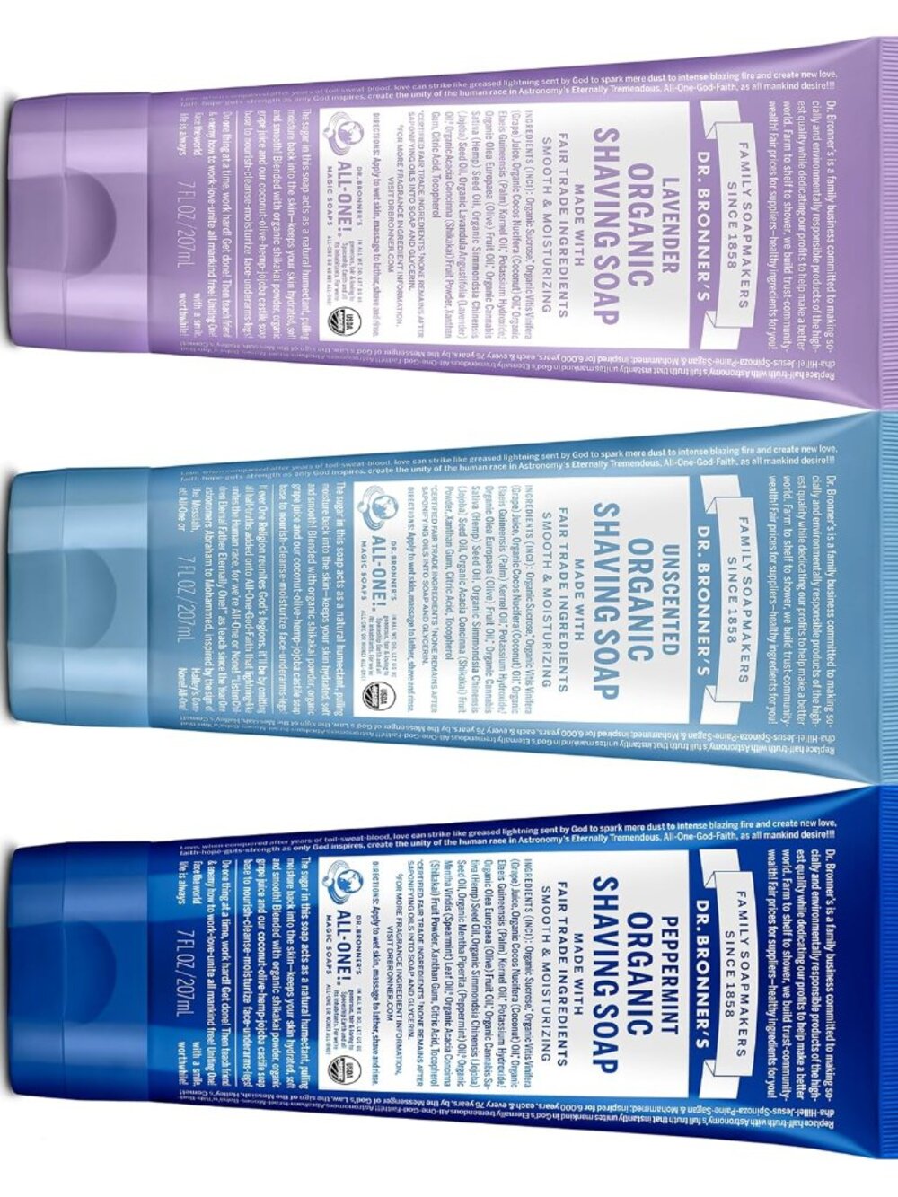 Dr. Bronner's - Organic Shaving Soap (7 oz, 3-Pack, Variety Pack) Lavender, Baby - Picture 1 of 2